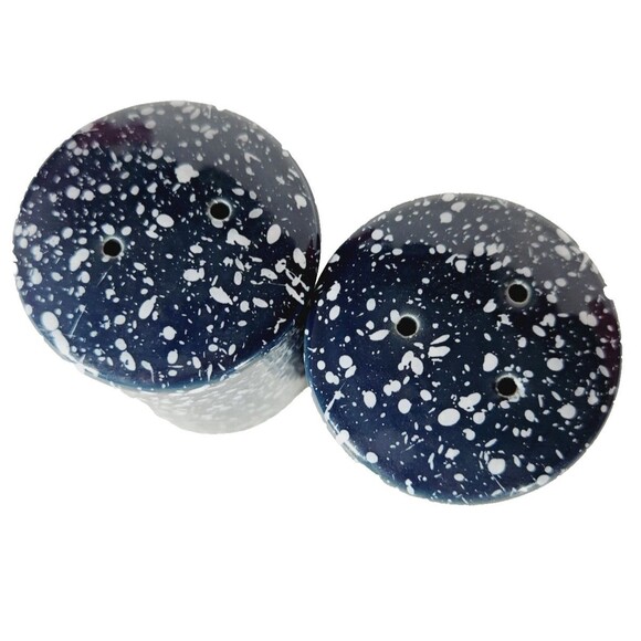 Otagiri Salt Pepper Shakers Splatter Speckled Blue Ceramic Vtg MCM Farmhouse - Picture 2 of 5